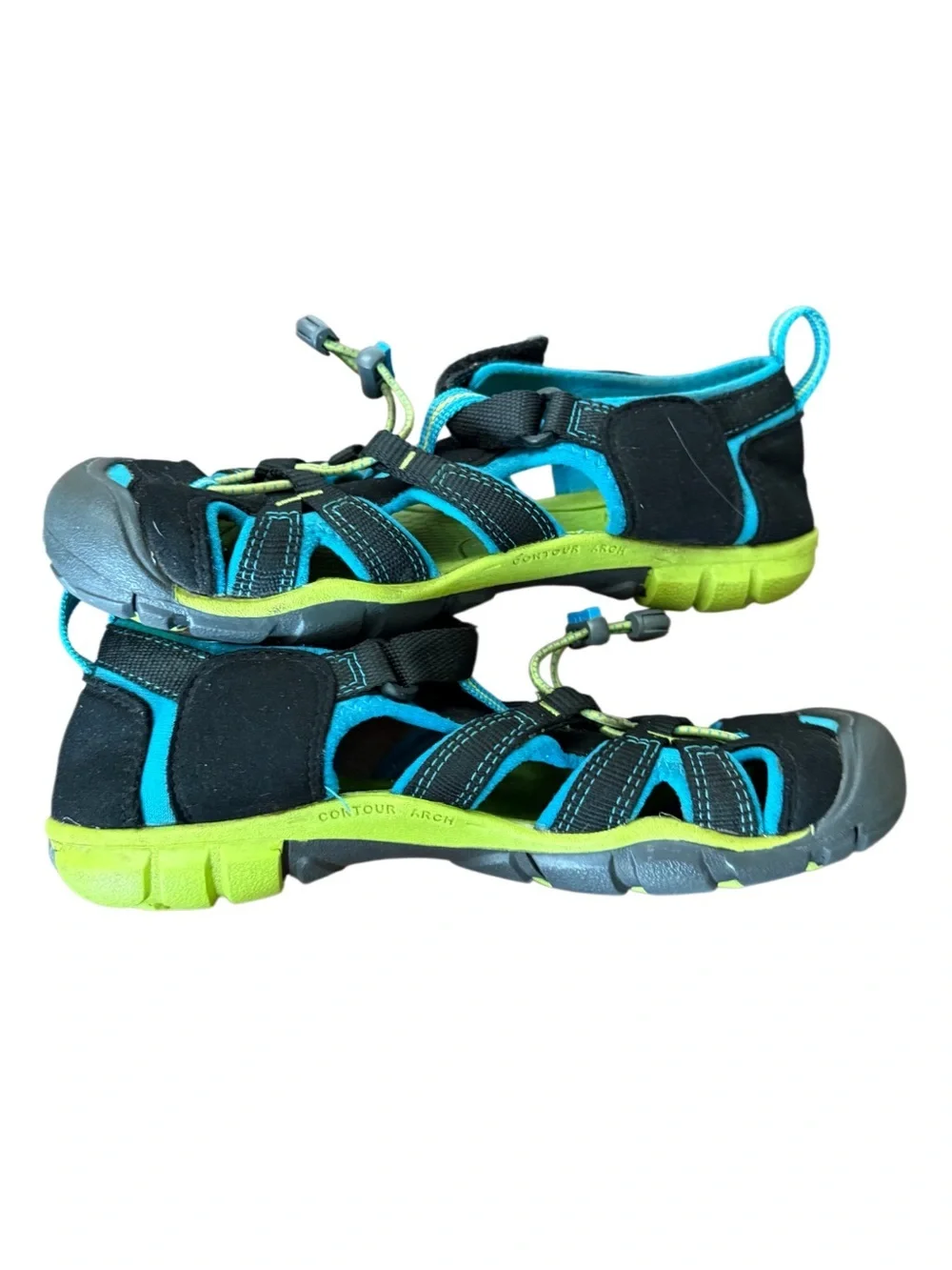 Keen Kids’ Sea Camp II Black Sandals with Teal and Lime Accents-Size 4